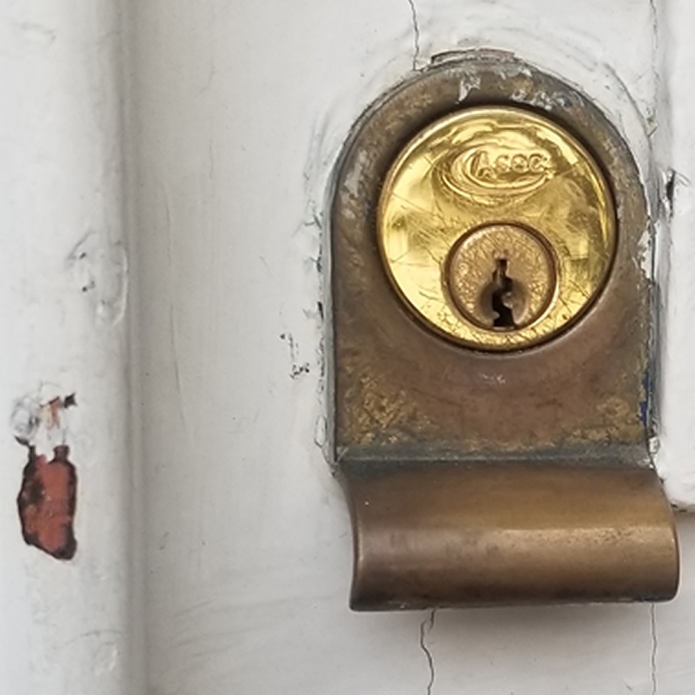 Old mortis lock on wooden door